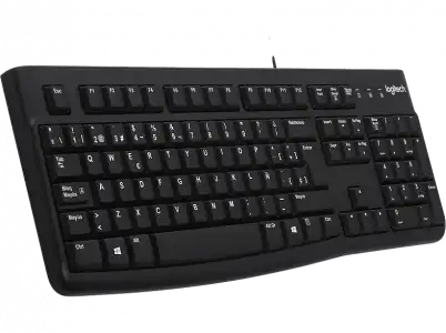 Teclado PC - Logitech K120, USB, Ultrafino, Patas ajustables, Resistente a salpicaduras, numérico, Negro