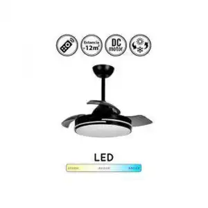 Ventilador De Techo Bora Con Luz 36-24w, Motor Dc Silencioso, Aspas Retractiles Plegables, Mando Inalambrico,color Negro Mate Grande Diametro: 48-107