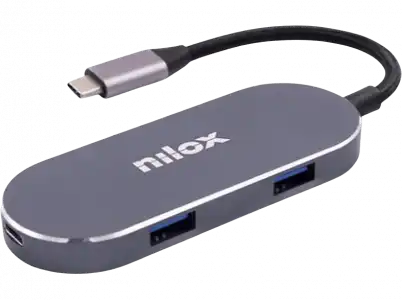 Hub - Nilox NXDSUSBC01, 5 puertos, USB/UBS-C/HDMI, 4.5 Gbit/s, Plata