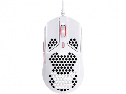 Ratón gaming - HyperX Pulsefire Haste, Ultraligero, Por cable, 16000 ppp, Botones programables, Patines PTFE, Rosa, Blanco