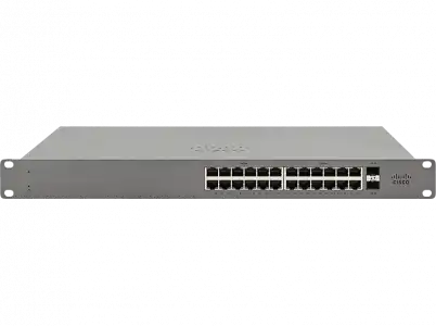 Switch - Cisco Meraki Go GS110-24-HW-UE, 24x Ethernet RJ45, Gigabit, Seguridad, Multifuncional, Gris