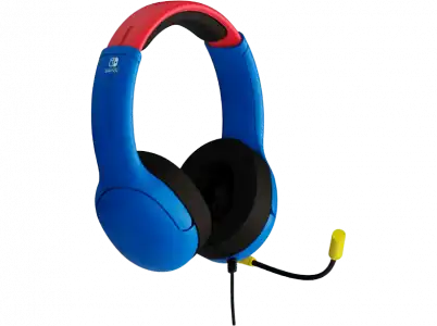 Auriculares gaming - PDP Airlite Level 40 Mario Nintendo Switch, Con cable, Micrófono, Azul/Rojo