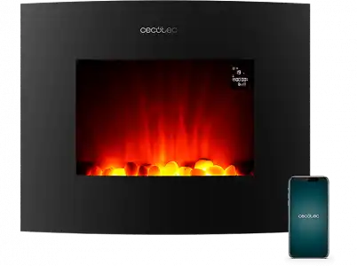 Chimenea eléctrica - Cecotec Ready Warm 2650 Curved Flames Connected, 2000 W, 26'', 2 Modos, Wi-Fi, Mando a distancia, Negro