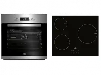 Pack Horno + Encimera - Beko BBSE12340XD, Placa Inducción, 3 zonas, Negro Multifunción, 72 l,