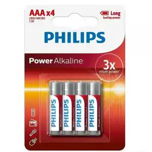 Philips Power Alkaline Pilas Alcalinas AAA LR03 1.5V Pack 4 Unidades