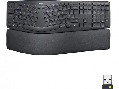 Teclado inalámbrico - Logitech ERGO K860, Bluetooth, RF inalámbrico, Ergonómico, Gris