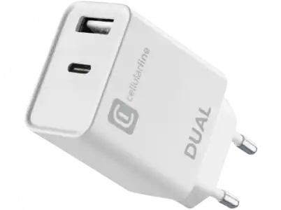 Cargador - CellularLine ACHIPHUSB2PD20WW, 20 W, de doble puerto para Apple, Blanco