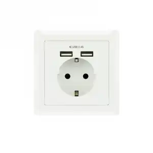 Nanocable Roseta Base de Enchufe de Pared Empotrable Tipo schuko con 2 Tomas USB 2.4A Blanca