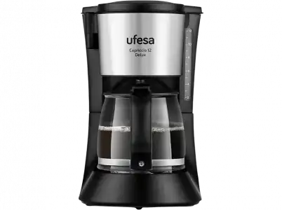 Cafetera de goteo - Ufesa CG7125 Capriccio 12 Delux, 680 W, 1.2 l, Tazas, Desconexión automática, Negro/Inox