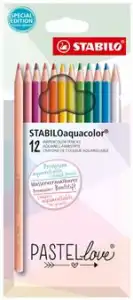 Estuche con 12 lápices de color acuarelables STABILO Aquacolor Pastellove Collection
