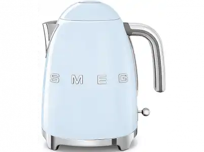 Hervidor de agua - Smeg KLF03PBEU, 1.7 l, Retro, 2400 W, Con cable, Acero inoxidable, Rotación 360º, Azul