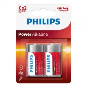 Philips Power Alkaline Pilas Alcalinas C LR14 1.5V Pack 2 Unidades