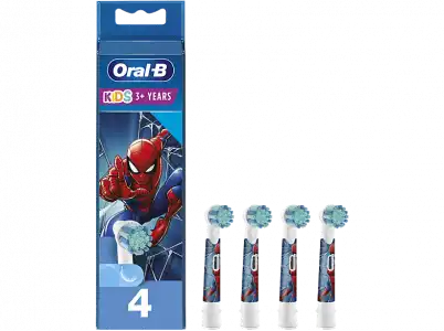 Recambio para cepillo dental - Oral-B Kids, Pack de 4, Compatible con Diseño Spiderman, Blanco