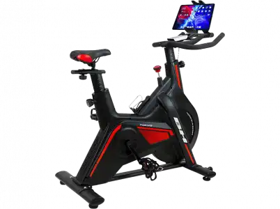 Bicicleta estática - BH Fitness TOKIO H9181, Spinning, Volante de inercia, Soporte tablet, Pedales Mixtos, Negro/Rojo