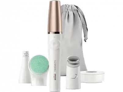 Depiladora facial - Braun FaceSpa Pro 913, 3 en 1, Microvibración, Tonificación, Recargable, Cabezales, Blanco y Bronce