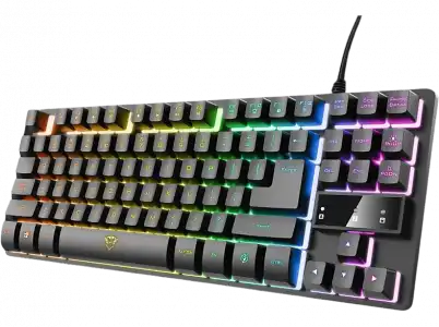 Teclado gaming - Trust GXT 833 Thado TKL, Con Cable, 87 Teclas, Iluminación RGB, USB, Anti-Ghosting, Negro