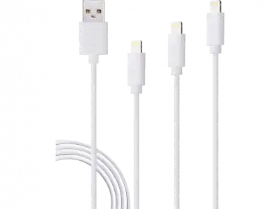 Cable USB - ISY IZB-533, Lightning, Para Apple, Pack 3 cables (0,6m, 1m, 2m), Blanco