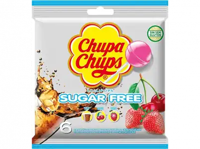 Caramelos - Chupa Chups, Con Palo, Sin Gluten, azúcar, Sabor Cola, Cereza y Fresa, 6 unidades, 66g