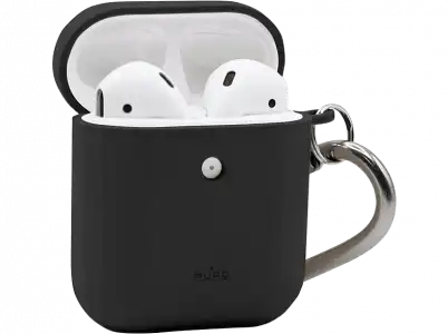 Funda - Puro PUAP018, Para Apple AirPods, 100% biodegradable, Gancho de aluminio, Negro