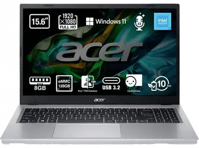 Portátil - Acer A315-510P-C2LA, 15.6" Full HD, Intel®N100, 8GB RAM, 128GB eMMC, Windows 11 Home Modo S (64 Bit)