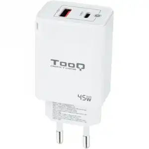 TooQ TQWC-GANQCPD45WT Cargador de Pared Dual USB-C/USB 2.0 45W Blanco