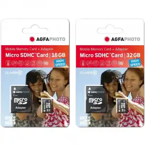 Agfaphoto Pack de 2 Tarjetas De Memoria MicroSDHC 16GB+32GB Clase 10 con Adaptador