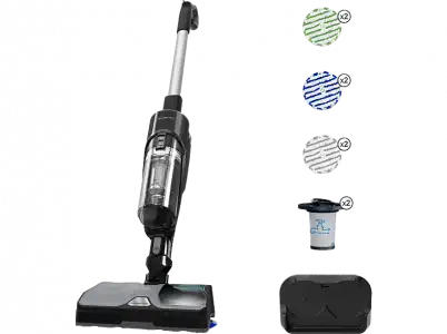 Aspiradora escoba - Rowenta X-Combo GZ3039WO, Sin cable, Aspira y friega a la vez, Ultraligera, 215 W, 0.55 L, 60 min., Mopas lavables incl., Negro