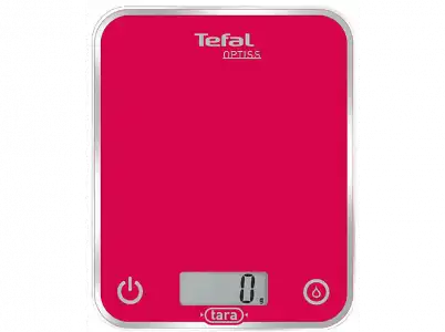 Balanza de cocina - Tefal BC5003 V 0 OPTISS, Peso máximo 5kg, Medición cada 1g, Base cristal, Rojo