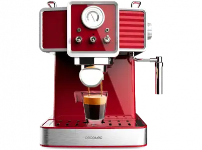 Cafetera express - Cecotec Power Espresso 20 Tradizionale Light Red, bar, 1350 W, 1.5 l, 2 tazas, Manómetro, Apagado Automático, Red