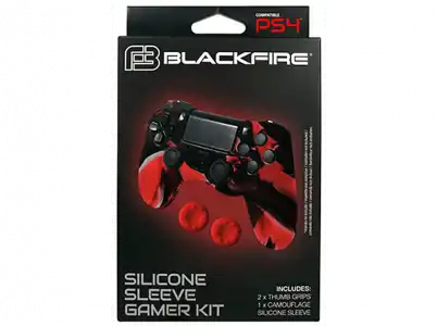 Accesorio PS4 - Ardistel Blackfire Gamer, Funda para mando + 2 Grips, Rojo, Azul