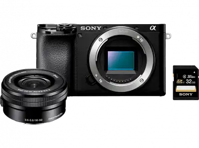 Cámara EVIL - Sony Kit Alpha 6100 (ILCE6100L) + Objetivo SELP1650 Tarjeta SD 32GB, 24.2MP, Wi-Fi