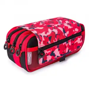 Estuche Portatodo Triple Con Tres Cremalleras Para Material Escolar O Neceser. Camouflage