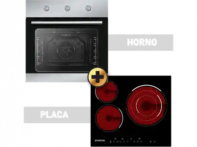 Pack Horno + Encimera - Infiniton HV-6FBV3F, 75 l, 59.50 cm, Vitrocerámica, 3 zonas, Eléctrico, Negro Inox