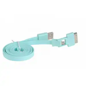 3Go Cable Plano 2 en 1 USB a Micro USB/Apple 30 pines 1m Azul Turquesa