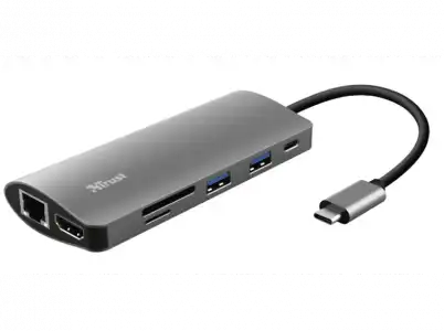 Adaptador USB - Trust 23775 Dalyx 7-in-1 USB-C Multiport, 7 Puertos, Plata