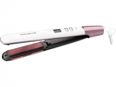 Plancha de pelo - Rowenta SF4655F0 Volumizer, 3D Volume Booster, Revestimiento cerámico cuarzo rosa, Función Iónica, 8 temp. , Hasta 210 °C, Blanco