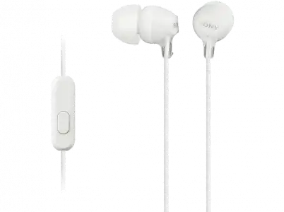 Auriculares de botón - Sony MDR-EX15APW, Con micrófono, 8Hz 22000Hz, 100dB/mW, Botón, Tapones Silicona, Iman Neodimio, Blanco