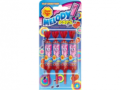 Caramelos - Chupa Chups Melody Pops, Duros con palo, Fresa, 4 unidades, 60g