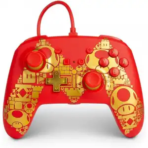 Power A Mando con Cable Rojo Super Mario Bros M Dorada para Nintendo Switch