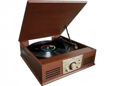 Tocadiscos - Sunstech PXR32, 3 velocidades, 3.5 W, Bluetooth, USB, Radio, Madera Retro