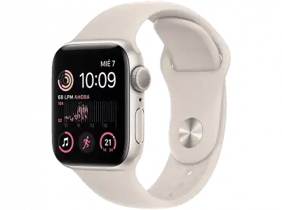 APPLE Watch SE (2022), GPS, 40 mm, Caja de aluminio, Vidrio delantero Ion-X, Correa deportiva blanco estrella