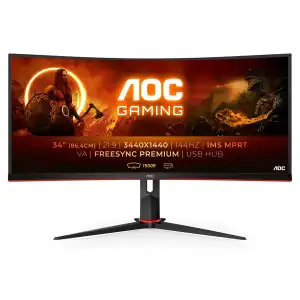 Aoc - Monitor PC Gaming curvo 34' (86,4 cm) AOC CU34G2X/BK 144 Hz, WQHD, FreeSync Premium.