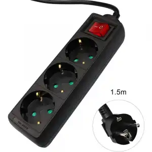 Extrastar Regleta 3 Tomas con Interruptor 1.5m Negra