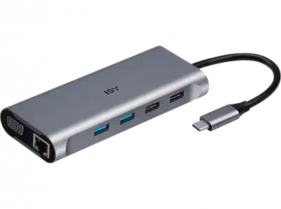 Hub USB/Concentrador - ISY IAD-1026, 5000 mbps, Aluminio, Plata