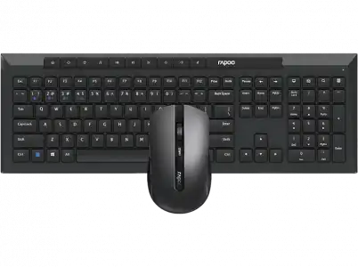 Pack Teclado + Ratón - Rapoo 8210M, QWERTY, 1600 dpi, Bluetooth, Wireless, Plug & Play, Tecnología Óptica, Negro