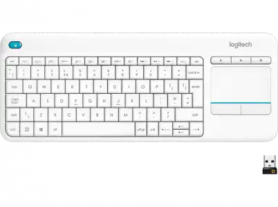 Teclado inalámbrico - Logitech K400 plus, Wireless, Para PC/TV, Touchpad, Blanco