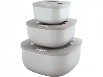 Tupper - Haier HAGSM4080 , Set de 3, Cierre hermético, Válvula para calentar en microondas, Apilable, Gris