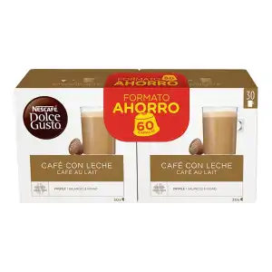 NESCAFE DOLCE GUSTO - Pack De 2 Estuches 30 Cápsulas Café Con Leche