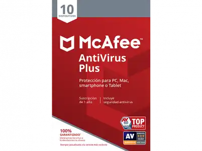 Antivirus - McAfee Plus, Suscrip. 1 año, 10 Dispositivos (Formato Físico)