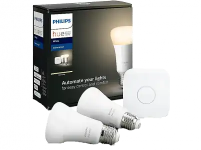 Kit de iluminación - Philips Hue, 2 bombillas, Inteligente, LED, Puente, Luz blanca cálida